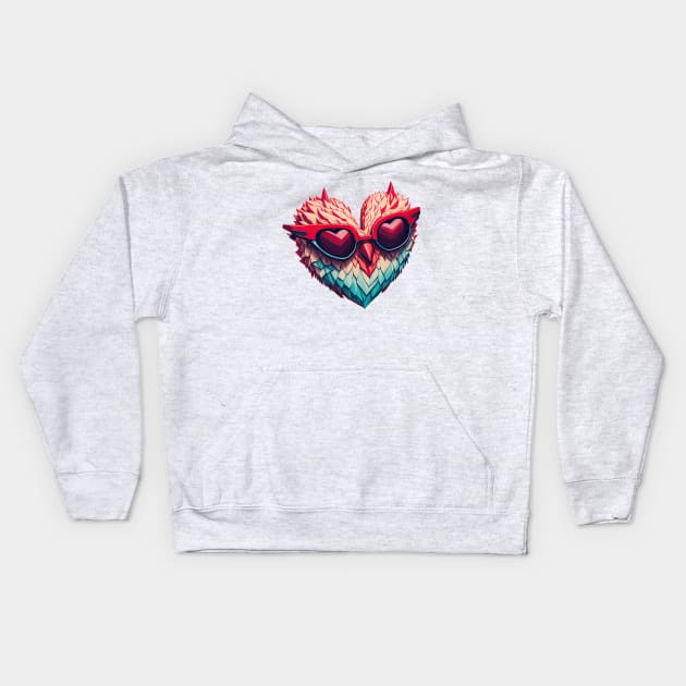 Feathered Heart with Sunglasses Art Kids Hoodie by ArtMichalS